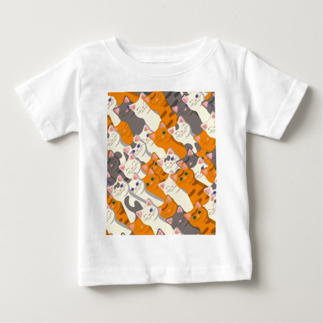 Ginger white svart cat diagonal mönster t shirt (Framsida)