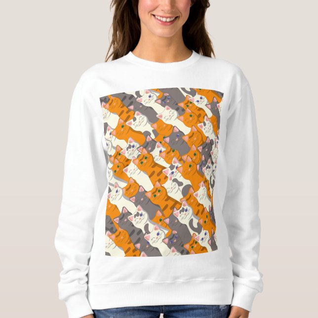 Ginger white svart cat diagonal mönster t shirt (Framsida)