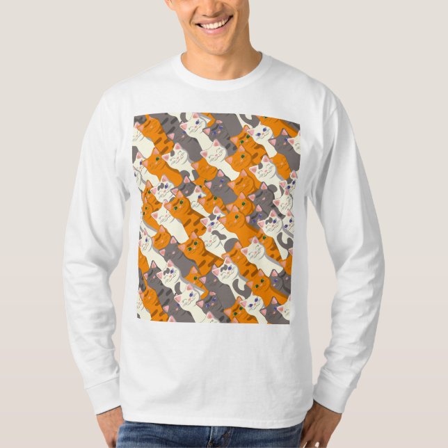 Ginger white svart cat diagonal mönster t shirt (Framsida)