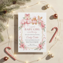 Gingerbread Baby Girl Shower Inbjudan Jul