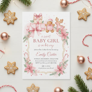 Gingerbread Baby Girl Shower Inbjudan Jul