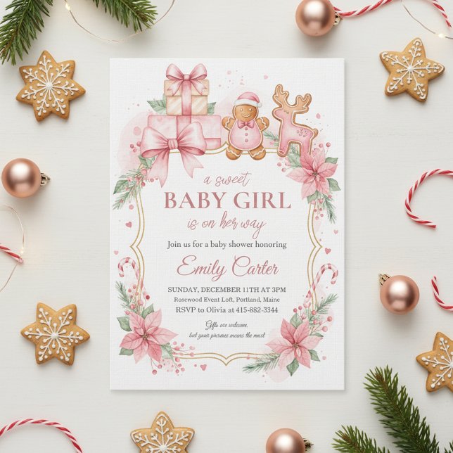 Gingerbread Baby Girl Shower Invitation Christmas Inbjudningar (Gingerbread Baby Shower)