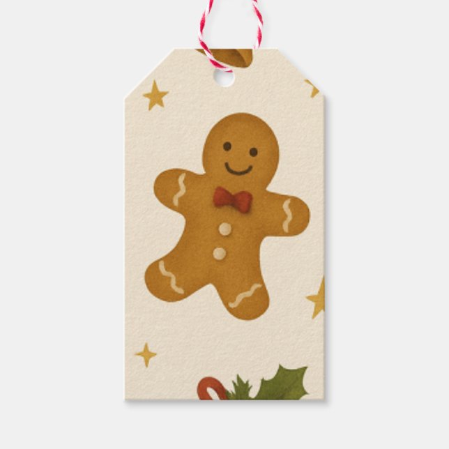 Gingerbread & Bells Festive Gift Tag Presentetikett (Framsidan)