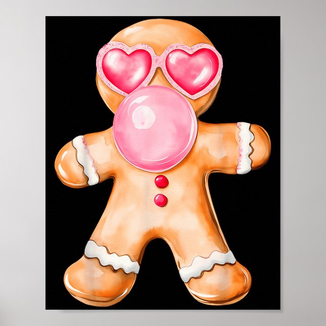Gingerbread Blowing Bubble Gum Nk Sungles Christma Poster (Framsidan)