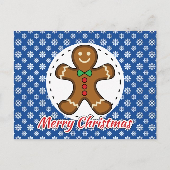 Gingerbread - Blue Snowflakes Pattern - Merry Xmas Vykort (Framsida)