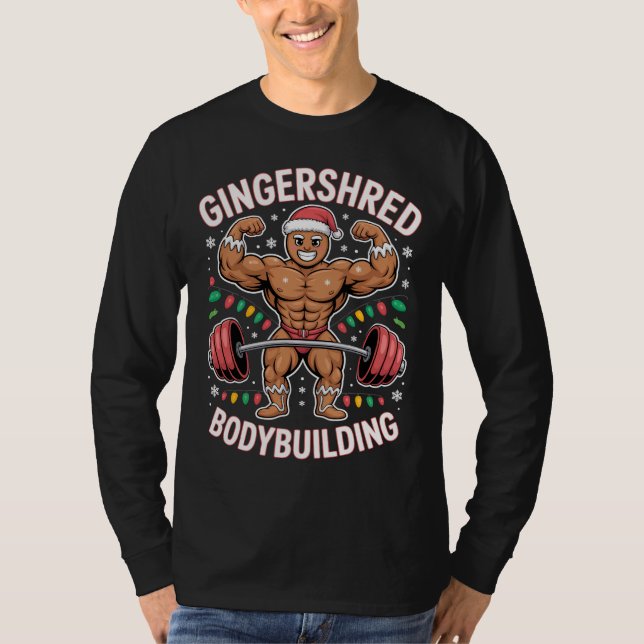 Gingerbread Bodybuilding Christmas Gym  T Shirt (Framsida)