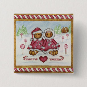 Gingerbread Boy & Girl Julknapp Knapp