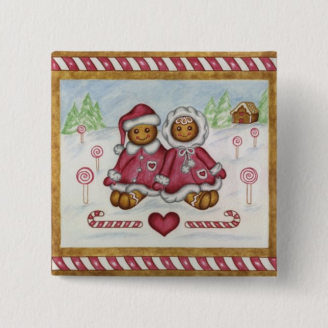 Gingerbread Boy & Girl Julknapp Knapp (Framsida)