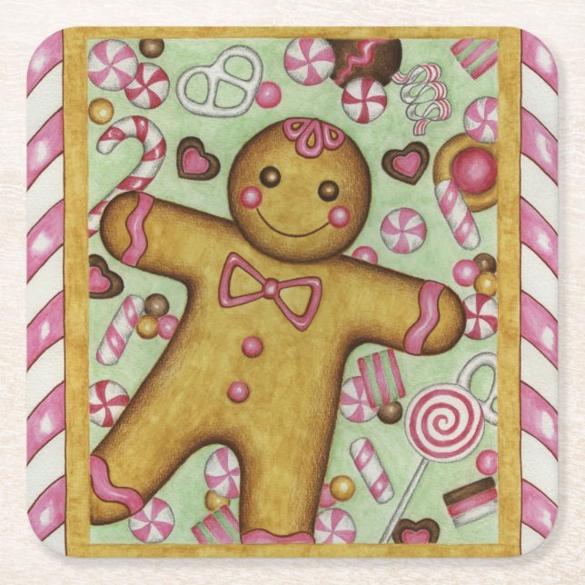 Gingerbread Boy Jul Papper Coasters Underlägg Papper Kvadrat (Framsidan)