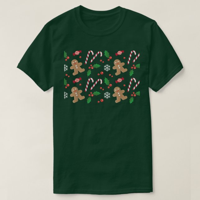 Gingerbread Candy Cane SnowFlake Pattern Christmas T Shirt (Design framsida)