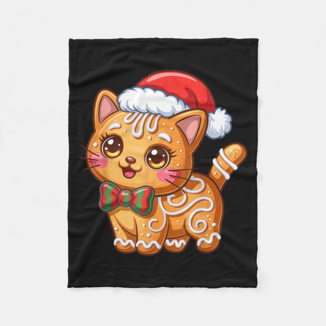 Gingerbread Cat Christmas Cat Lover Xmas  Fleecefilt (Framsidan)