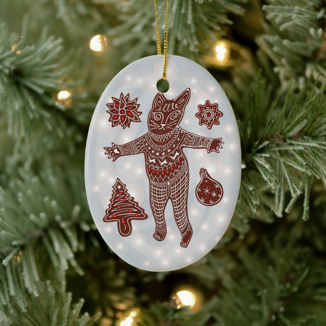 Gingerbread Cat & Cookies Christmas Tree Ornament (Träd)