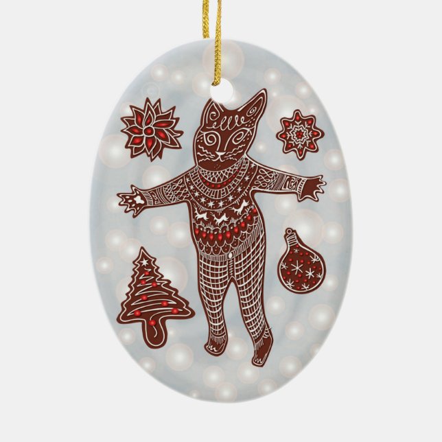 Gingerbread Cat & Cookies Christmas Tree Ornament (Baksidan)