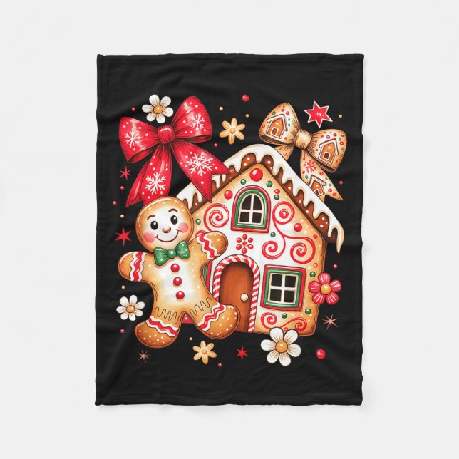 Gingerbread Christmas Bow Christmas House Retro Co Fleecefilt (Framsidan)