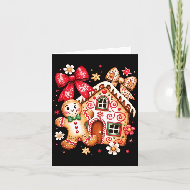 Gingerbread Christmas Bow Christmas House Retro Co Kort (Framsida)