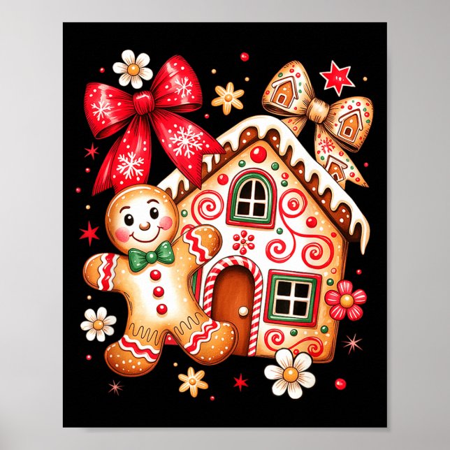 Gingerbread Christmas Bow Christmas House Retro Co Poster (Framsidan)