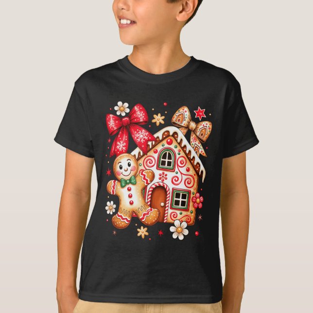 Gingerbread Christmas Bow Christmas House Retro Co T Shirt (Framsida)