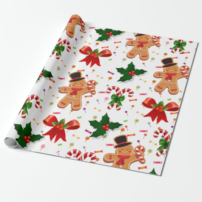 Gingerbread Christmas Candy Ribbon Presentpapper (Utrullad)