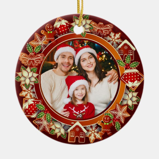 & Gingerbread Christmas I Custom Holiday Keepsake Julgransprydnad Keramik (Framsidan)