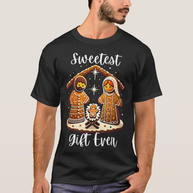Gingerbread Christmas Nativity Sweetest Ever Jesus T Shirt (Framsida)