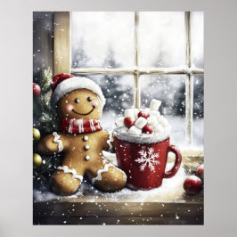 Gingerbread Christmas Wall Art, Cozy Coffee Lover  Poster