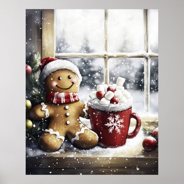 Gingerbread Christmas Wall Art, Cozy Coffee Lover  Poster (Framsidan)