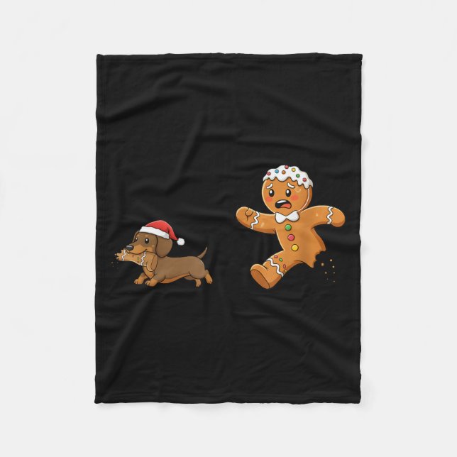 Gingerbread Cookie Chasing Dachshund Christmas Dog Fleecefilt (Framsidan)