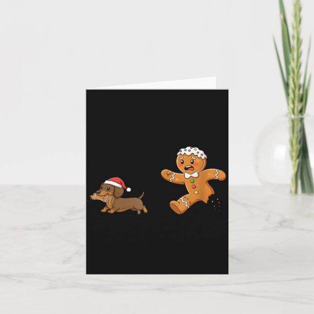 Gingerbread Cookie Chasing Dachshund Christmas Dog Kort (Framsida)
