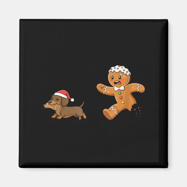 Gingerbread Cookie Chasing Dachshund Christmas Dog Magnet (Framsidan)