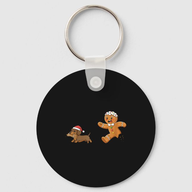 Gingerbread Cookie Chasing Dachshund Christmas Dog Nyckelring (Framsida)