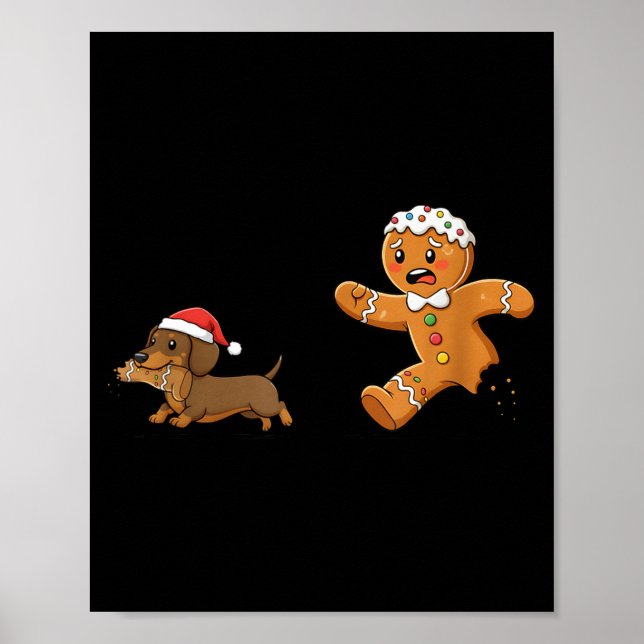 Gingerbread Cookie Chasing Dachshund Christmas Dog Poster (Framsidan)
