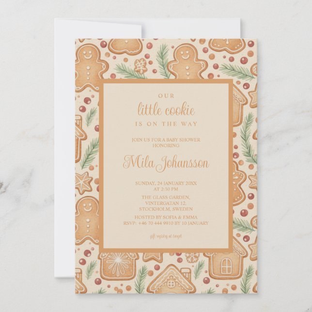 Gingerbread Cookie Christmas Winter Baby Shower Inbjudningar (Framsida)