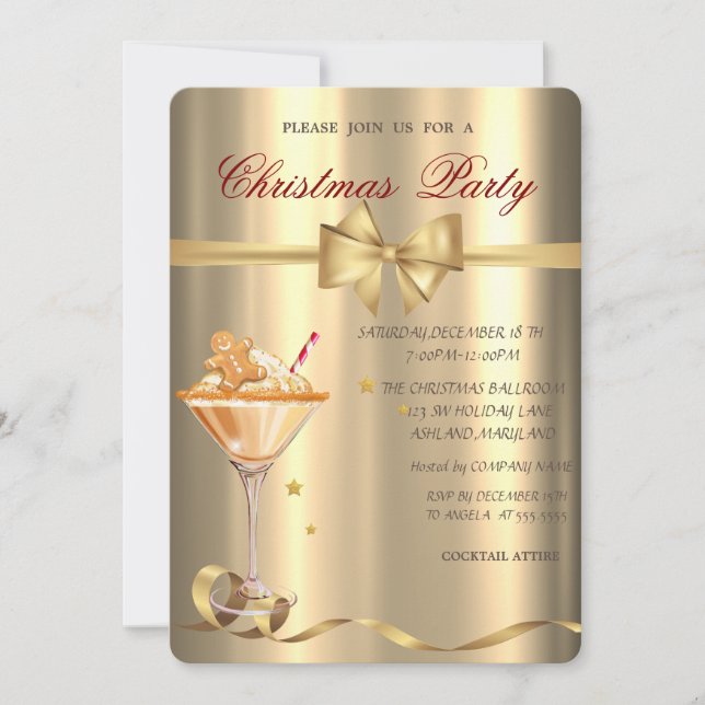 Gingerbread Cookie Drink Bow Guld Julfest  Inbjudningar (Framsida)