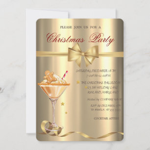 Gingerbread Cookie Drink Bow Guld Julfest Inbjudningar