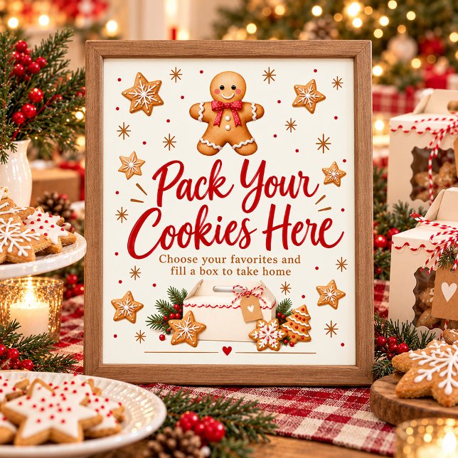 Gingerbread Cookie Exchange Packa dina kakor här Poster (Pack Cookie Station Sign)