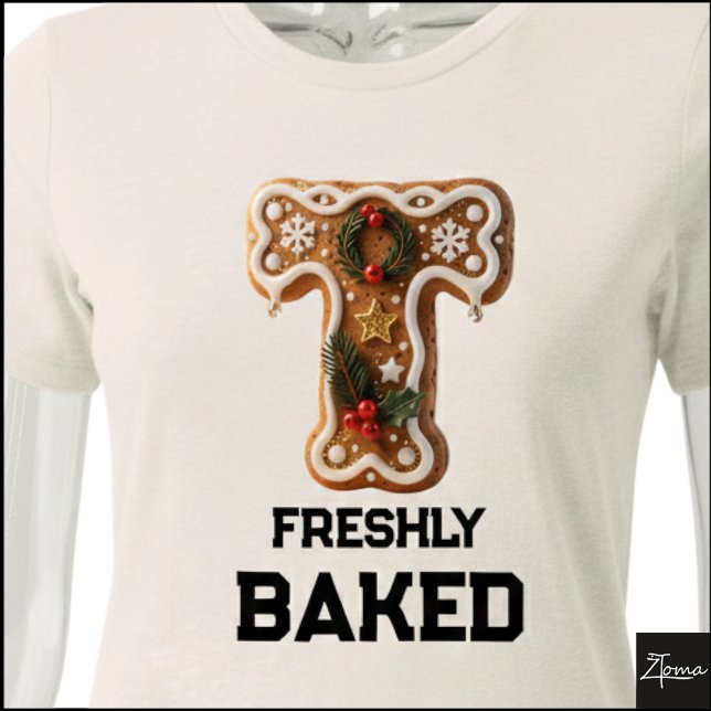 Gingerbread Cookie Jul Första Bokstaven T Shirt (Skapare uppladdad)