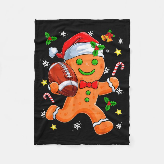 Gingerbread Cookie Playing Football Merry Christma Fleecefilt (Framsidan)