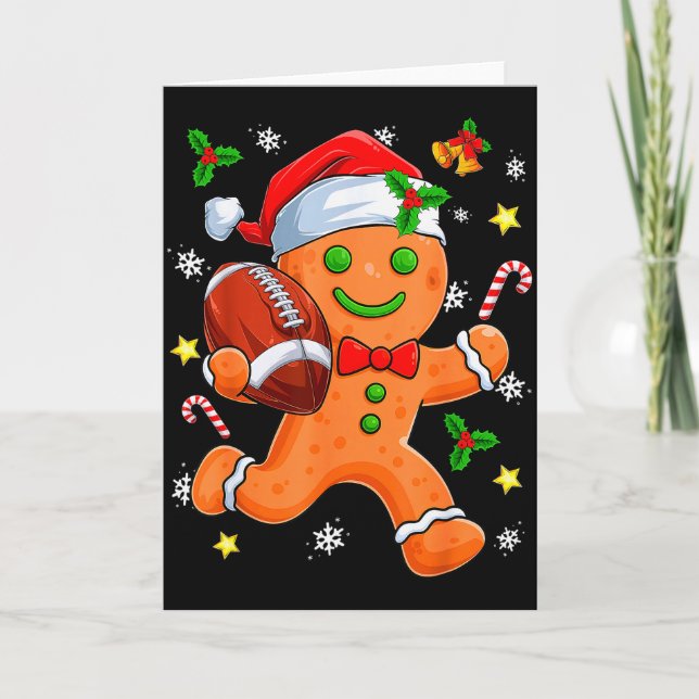 Gingerbread Cookie Playing Football Merry Christma Kort (Framsida)