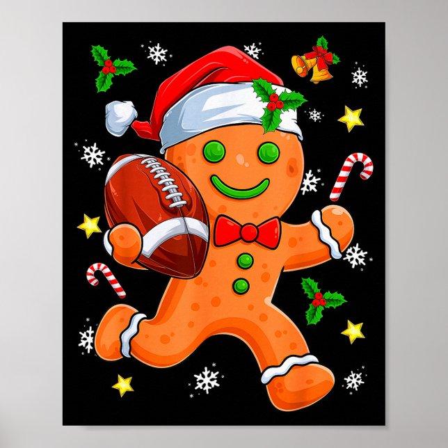 Gingerbread Cookie Playing Football Merry Christma Poster (Framsidan)