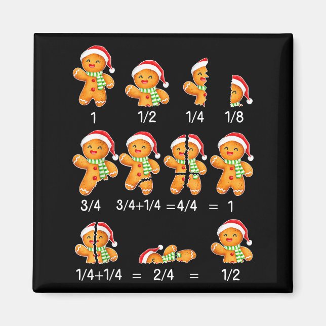 Gingerbread Cookie Santa Hat Fraction Math Teacher Magnet (Framsidan)