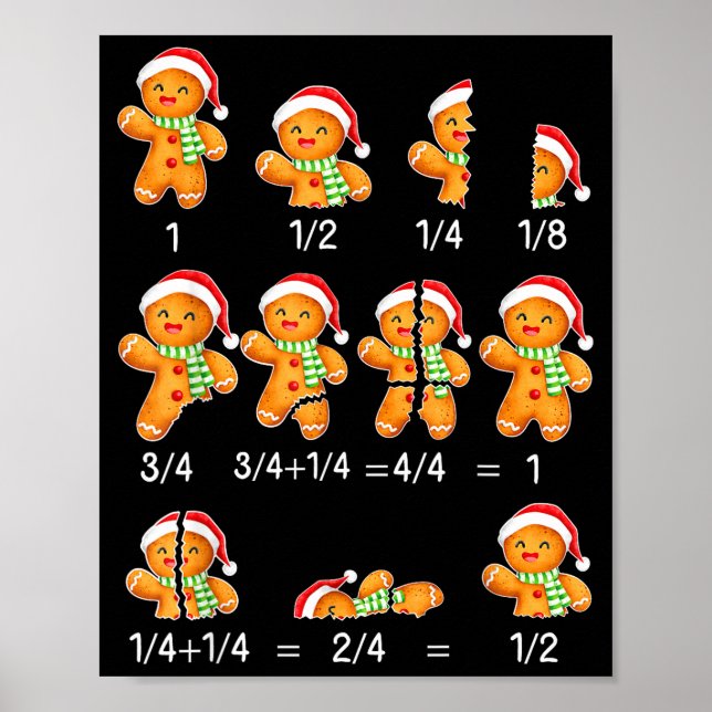 Gingerbread Cookie Santa Hat Fraction Math Teacher Poster (Framsidan)