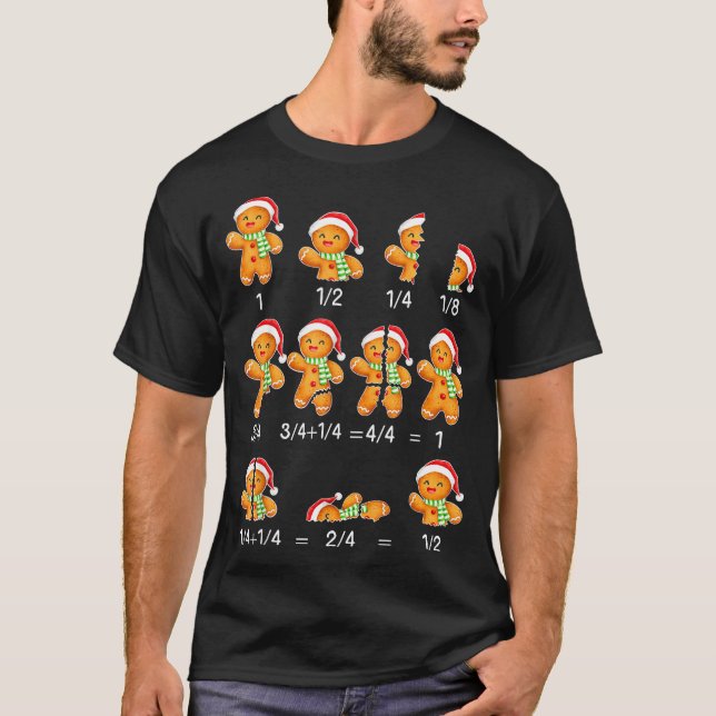 Gingerbread Cookie Santa Hat Fraction Math Teacher T Shirt (Framsida)