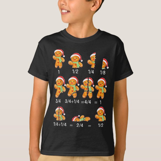 Gingerbread Cookie Santa Hat Fraction Math Teacher T Shirt (Framsida)