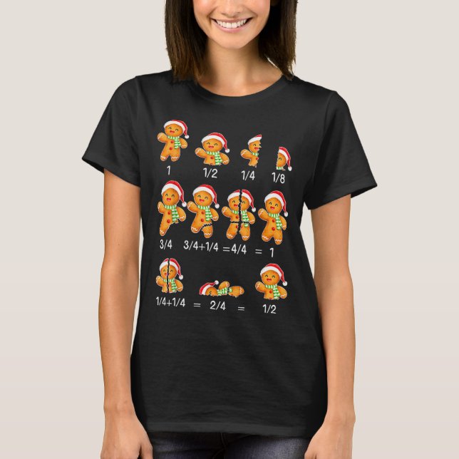 Gingerbread Cookie Santa Hat Fraction Math Teacher T Shirt (Framsida)