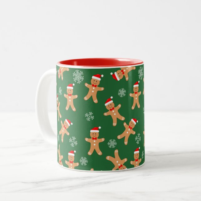 Gingerbread Cookies Christmas Green Mug Cup Två-Tonad Mugg (Framsida vänster)