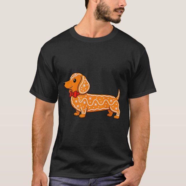Gingerbread Dachshund Christmas Cute Weiner Dog  T Shirt (Framsida)