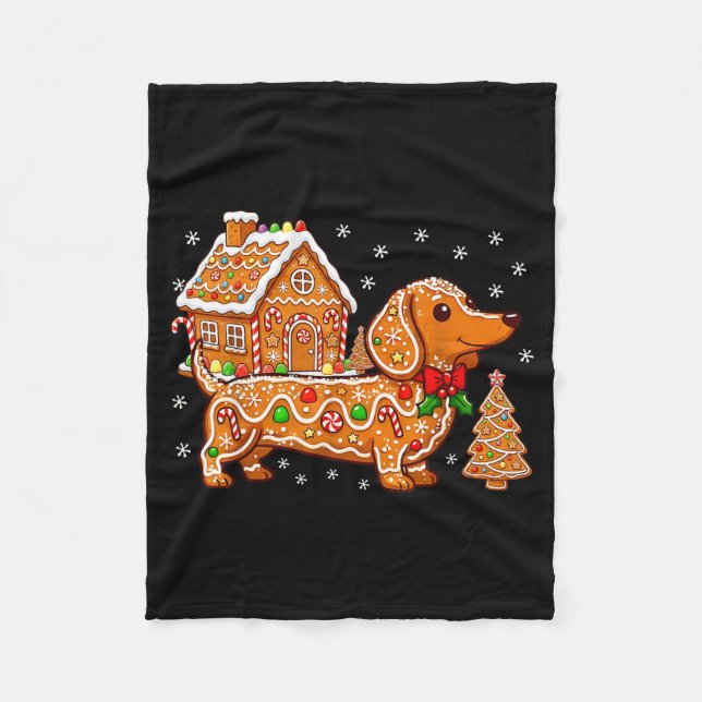 Gingerbread Dachshund Christmas Tree House Cookie  Fleecefilt (Framsidan)