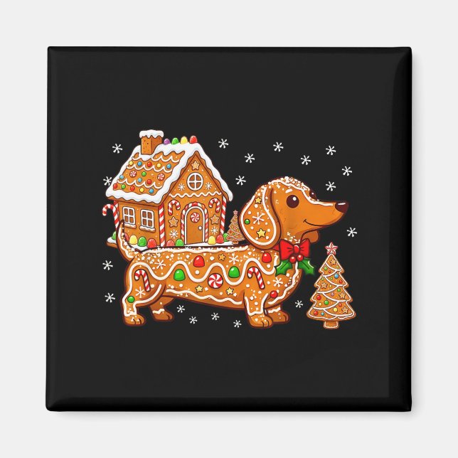 Gingerbread Dachshund Christmas Tree House Cookie  Magnet (Framsidan)