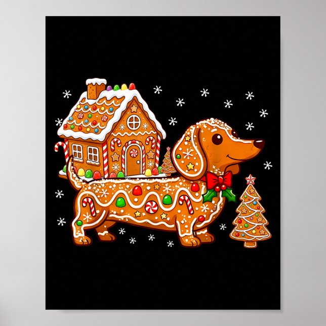 Gingerbread Dachshund Christmas Tree House Cookie  Poster (Framsidan)