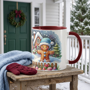 Gingerbread Familj Snöig Julscen Mugg